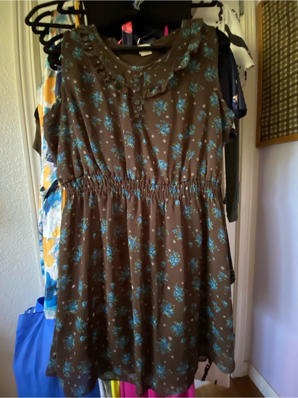 Mossimo Supply Co. Brown Dress with Blue Floral Print